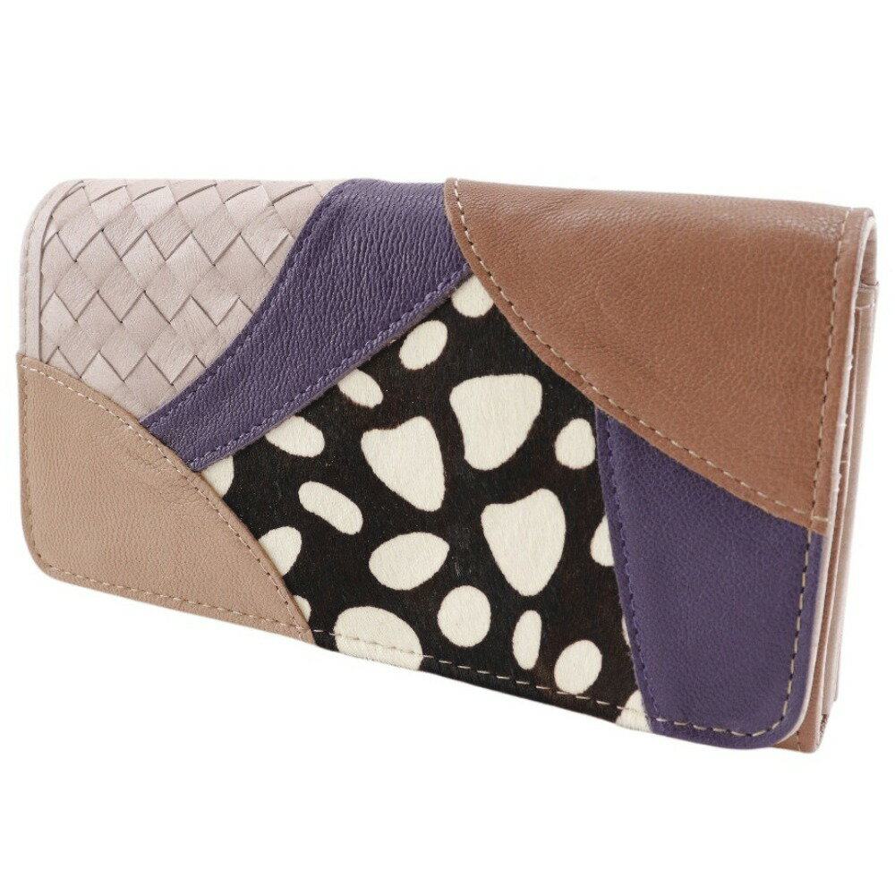 エンディミオン・スプリング Endymion Spring 本革パッチワーク 長財布 ピンク系 スナップボタン Genuine leather patchwork レディース【中古】A+ランク