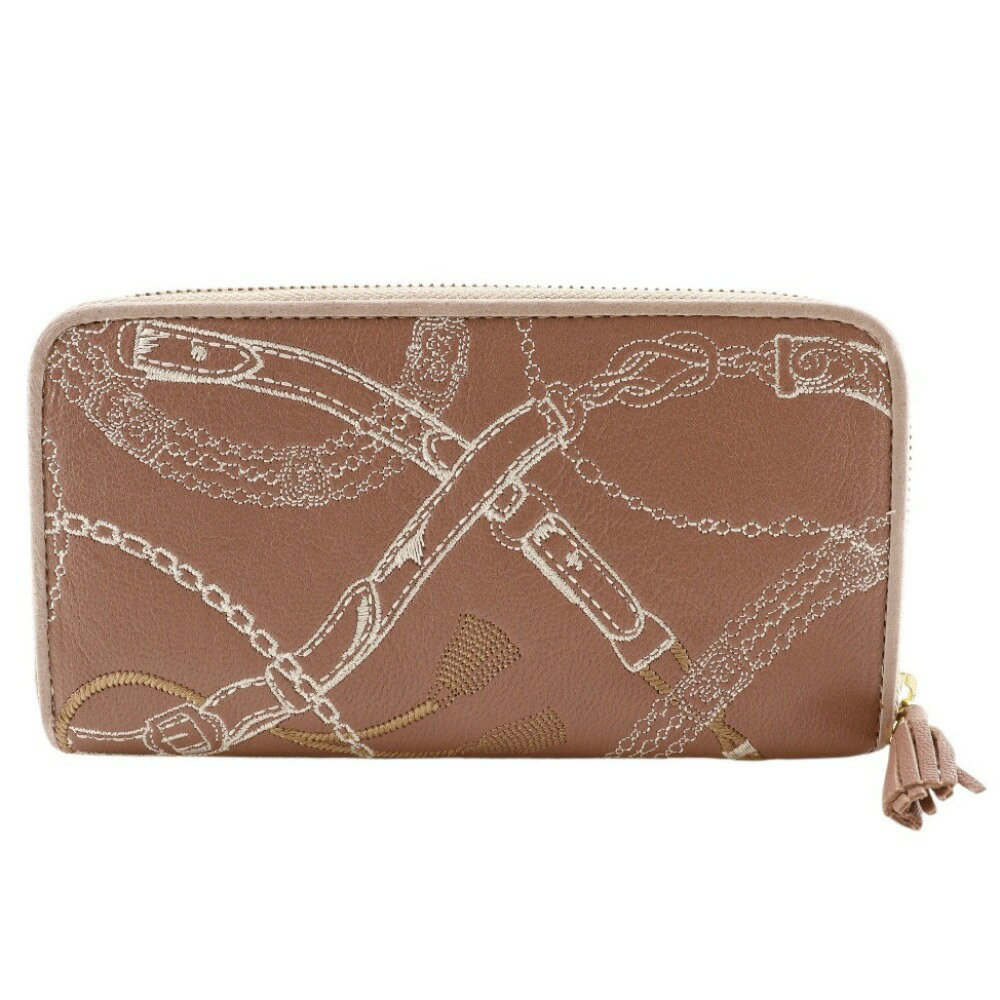 エンディミオン・スプリング Endymion Spring 本革刺繍 長財布 ラウンドファスナー 薄ピンク ファスナー Genuine Leather Embroidery レディース【中古】A+ランク