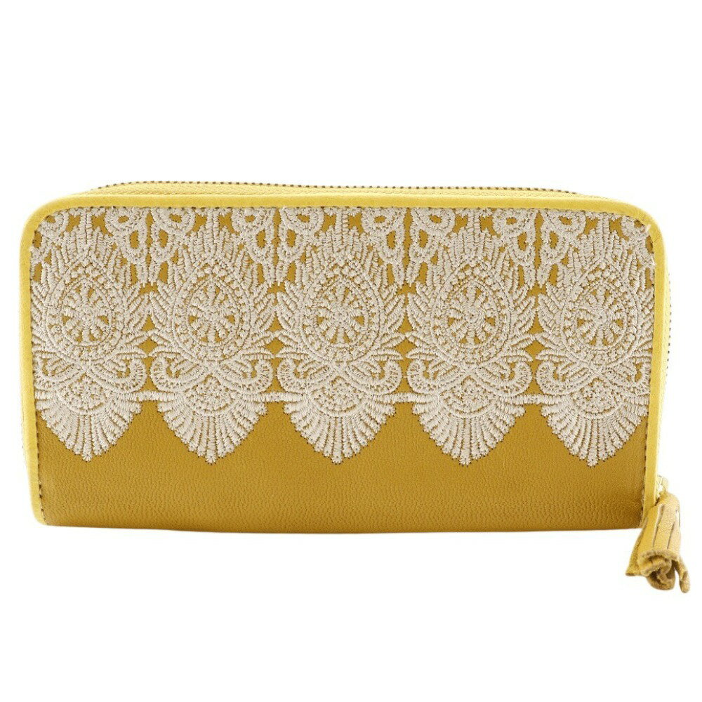 エンディミオン・スプリング Endymion Spring 本革刺繍 長財布 ラウンドファスナー 黄色 ファスナー Genuine Leather Embroidery レディース【中古】A+ランク(4)