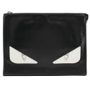 フェンディ FENDI バグズモンスター クラッチバッグ 7VA433 カーフ イタリア製 黒 A5 ファスナー Bugs monster ユニセックス【中古】