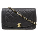 シャネル CHANEL チェーンショルダー ショルダーバッグ ダイアナ A01165 ラムスキン フランス製 黒 斜め掛け 肩掛け A5 ターンロック Chai...