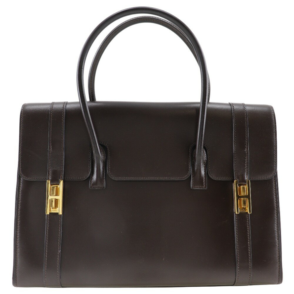 エルメス HERMES ドラッグ30 ハンドバッグ ボックスカーフ フランス製 茶 手提げ A5 フラップ Drag 30 レディース【中古】A-ランクのサムネイル