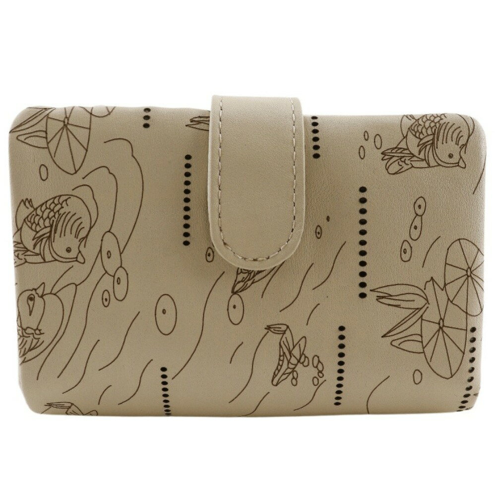 エンディミオン・スプリング Endymion Spring 本革財布 二つ折り財布 カモ 水草 川 レザー ベージュ スナップボタン Genuine Leather Wallet ユニセックス【中古】A+ランク(4)