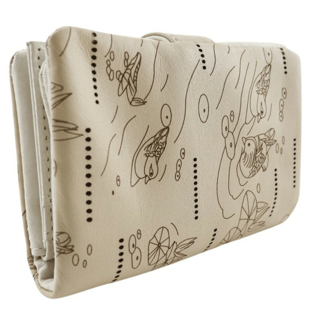 エンディミオン・スプリング Endymion Spring 本革財布 二つ折り財布 カモ 水草 川 レザー ベージュ スナップボタン Genuine Leather Wallet ユニセックス【中古】A+ランク