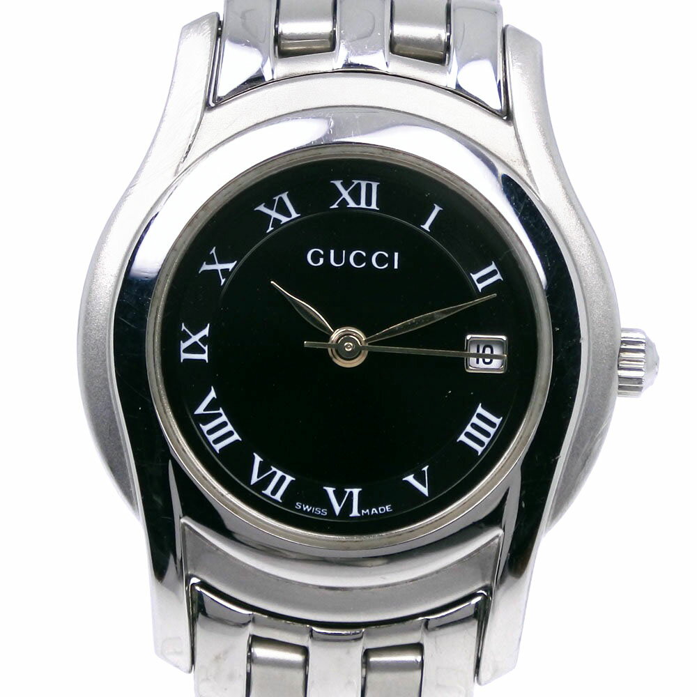 グッチ GUCCI 腕時計 5500L ステンレススチール スイス製 クオーツ アナログ表示 黒文字盤 レディース【中古】