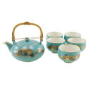 香蘭社 KORANSYA 茶器揃 菊柄 食器 急須セット グリーン 金彩 湯吞み5客 Tea set with chrysanthemum des...