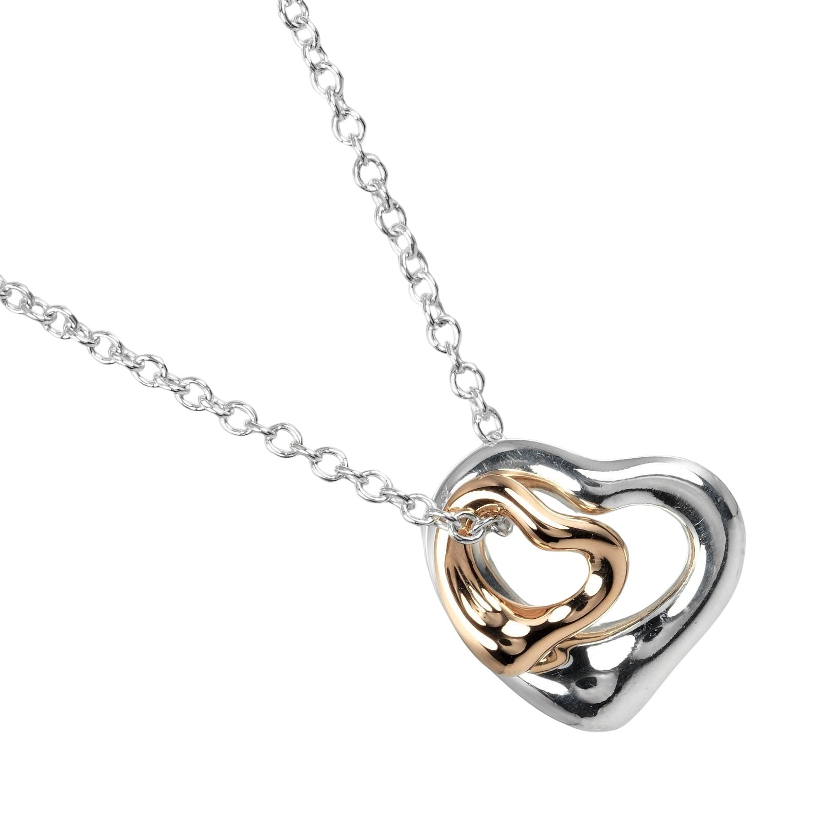 ティファニー TIFFANY&Co. ダブル オープンハート ネックレス エクストラミニ 11mm&7mm シルバー925 K18PG ピンクゴールド 約2.48g【中古】Aランク