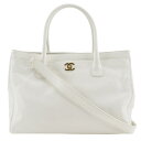 シャネル CHANEL エグゼクティブトート トートバッグ 2WAYショルダー A15206 キャビアスキン イタリア製 白 肩掛け 手提げ 2way マグネッ...