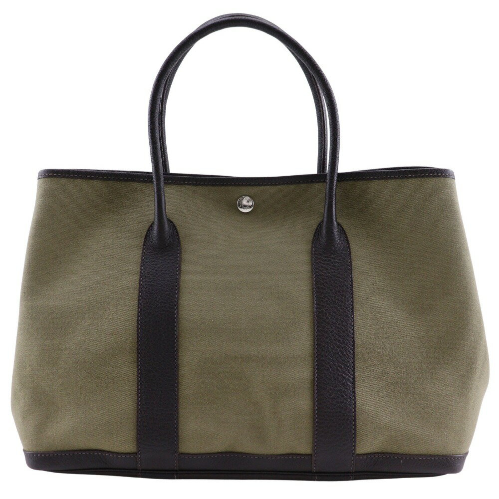 エルメス HERMES ガーデンパーティ36 PM トートバッグ トワルオフィシエ フランス製 2002年 カーキ □F 手提げ A4 スナップボタン Garden party 36 PM レディース【中古】A-ランク
