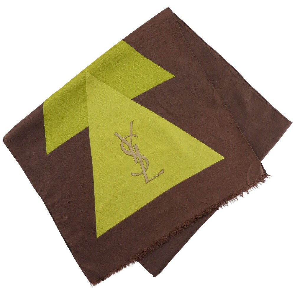イヴ・サンローラン YVES SAINT LAURENT スカーフ シルク 茶 レディース【中古】