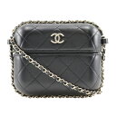 シャネル CHANEL チェーンポシェット ショルダーバッグ マトラッセ ラムスキン イタリア製 黒 斜め掛け フラップ Chain pochette レディー...