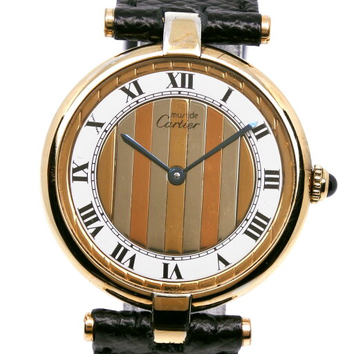 【SALE対象10%OFF&ポイント5倍】カルティエ CARTIER マストヴァンドームLM 腕時計 トリニティ文字盤 590003 シルバー925×型押しレザー スイス製 クオーツ アナログ表示 白文字盤 Mast Vendome LM メンズ【中古】