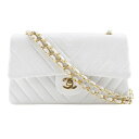 シャネル CHANEL チェーンショルダー ショルダーバッグ Vステッチ ダブルフラップ ヴィンテージ ラムスキン フランス製 白 肩掛け ターンロック Cha...
