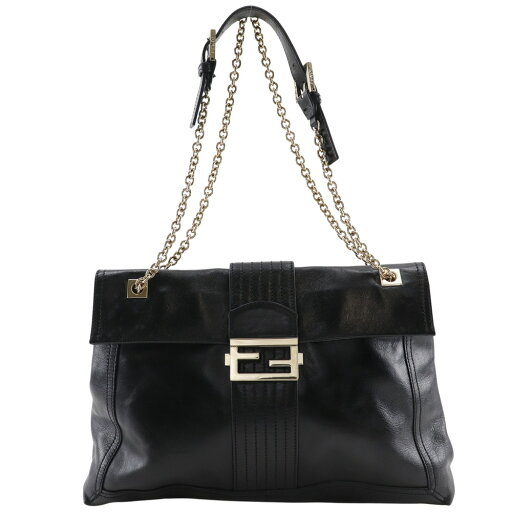 フェンディ FENDI チェーントート トートバッグ 2WAYショルダー レザー 黒 斜め掛け 肩掛け 手提げ 2way フラップ Chain tote レディース【中古】 フェンディ FENDI チェーントート トートバッグ 2WAYショルダー レザー 黒 斜め掛け 肩掛け 手提げ 2way フラップ Chain tote レディース【中古】