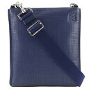 ロエベ LOEWE アナグラム ショルダーバッグ 型押しレザー スペイン製 青 斜め掛け 肩掛け ファスナー anagram ユニセックス【中古】