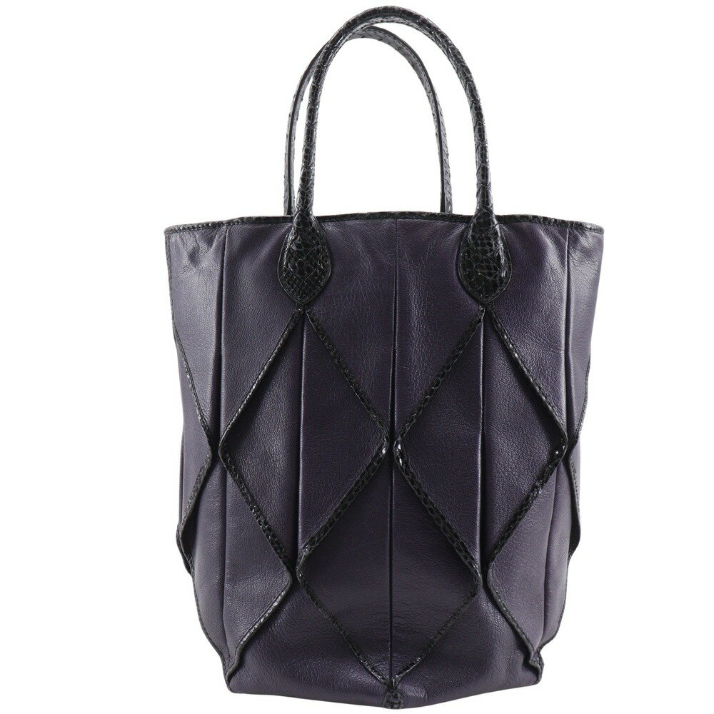 ボッテガヴェネタ BOTTEGAVENETA トートバッグ ハンドバッグ 207788 レザー×パイソン 紫/黒 手提げ A5 オープン Tote Bag レディース【中古】