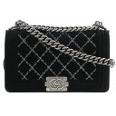 シャネル CHANEL ボーイシャネル25 ショルダーバッグ チェーンショルダー マトラッセステッチ ベロア×レザー イタリア製 2014年 黒 斜め掛け 肩掛...