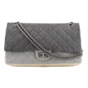 シャネル CHANEL 2.55 チェーンショルダー ショルダーバッグ マトラッセ ダブルフラップ トリコロール デニム フランス製 黒/ベージュ 斜め掛け 肩...