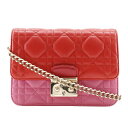 クリスチャンディオール Dior チェーンショルダー ショルダーバッグ カナージュ 2WAYクラッチ S0252OTRI M79D ラムスキン イタリア製 赤/ピンク 斜め掛け 2way フラップ ChainShoulder レディース【中古】