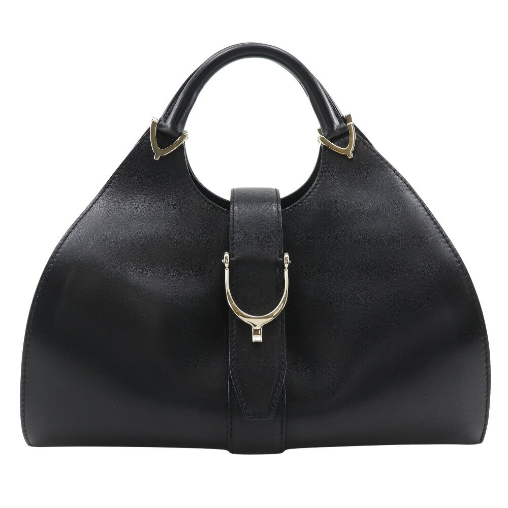 【スーパーセール10%OFF対象】グッチ GUCCI スティラップ ハンドバッグ 277514 カーフ イタリア製 黒 手提げ A5 スナップボタン Stirrup レディース【中古】