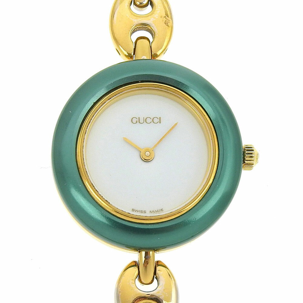 グッチ GUCCI チェンジベゼル 腕時計 11/12.2 金メッキ クオーツ アナログ表示 白文字盤 Change bezel レディース【中古】