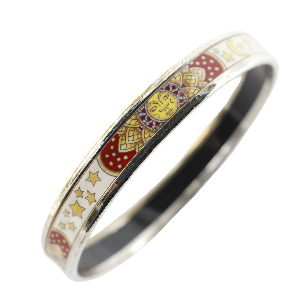 エルメス HERMES エマイユPM バングル 七宝焼 太陽と月と星 金属製 白 約19.0g EmailPM レディース【中古】