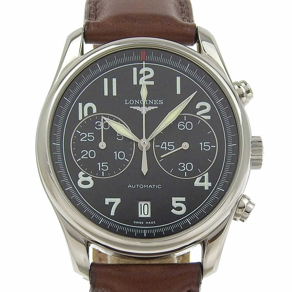 ロンジン LONGINES マスターコレクション 腕時計 L2.629.4 ステンレススチール×型押しレザー スイス製 自動巻き クロノグラフ 黒文字盤 Master collection メンズ【中古】Aランク
