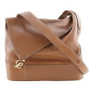 ロエベ LOEWE Lロゴ ショルダーバッグ カーフ 茶 斜め掛け A5 ファスナー L logo レディース【中古】