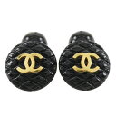シャネル CHANEL ココマーク カフス マトラッセ ヴィンテージ プラスチック×金メッキ フランス製 1995年 黒 95P COCO Mark ユニセックス【中古】A-ランク