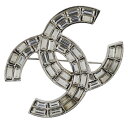 シャネル CHANEL ココマーク ブローチ 金属製×ラインストーン フランス製 2001年 シルバー 01P 約19.0g COCO Mark レディース【中...