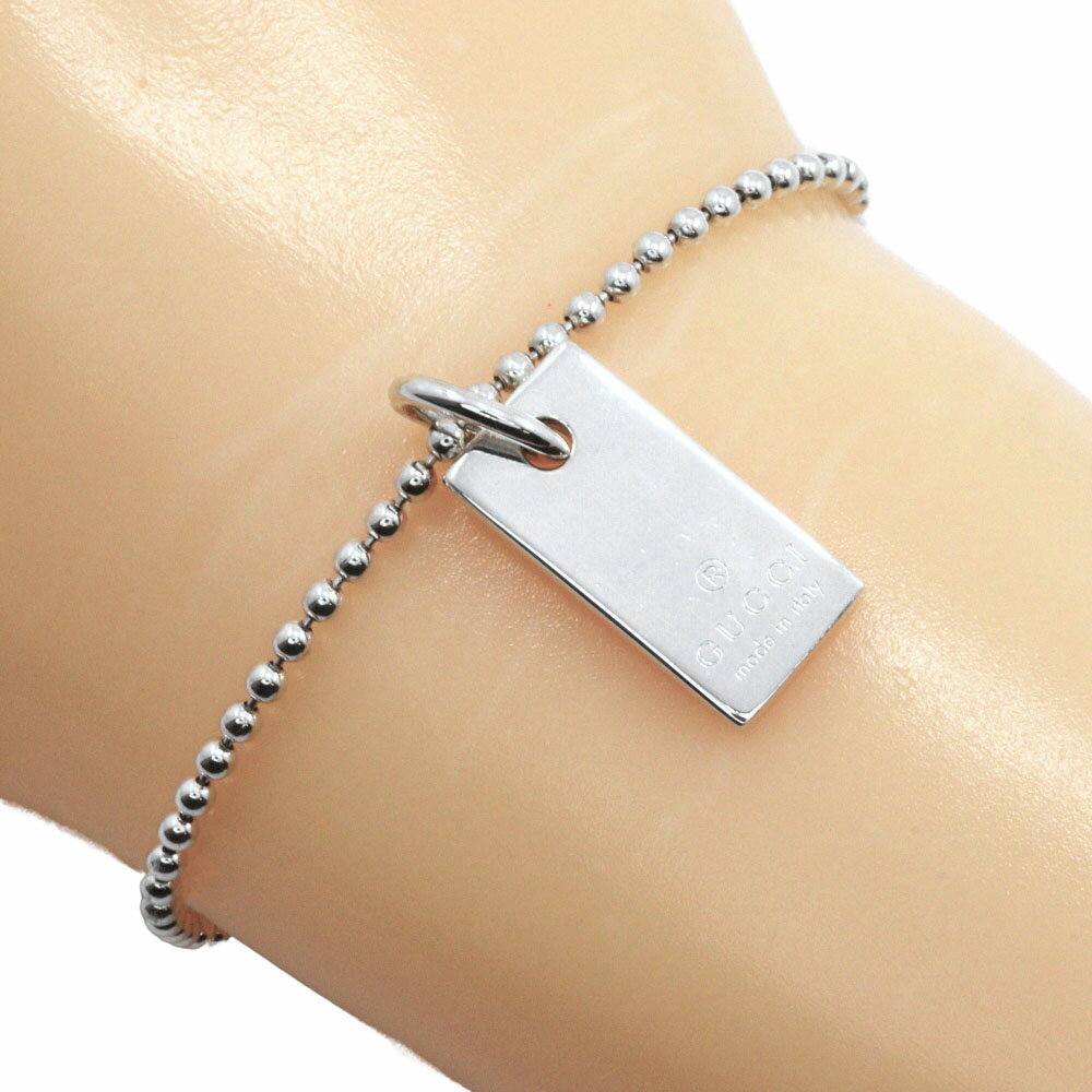 グッチ GUCCI ロゴプレート ブレスレット シルバー925 イタリア製 約7.0g With Logo ユニセックス【中古】A-ランク