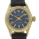 ロレックス ROLEX オイスターパーペチュアル 腕時計 cal.1130 6619 YG×型押しレザー スイス製 1966年 自動巻き アナログ表示 ネイビー...