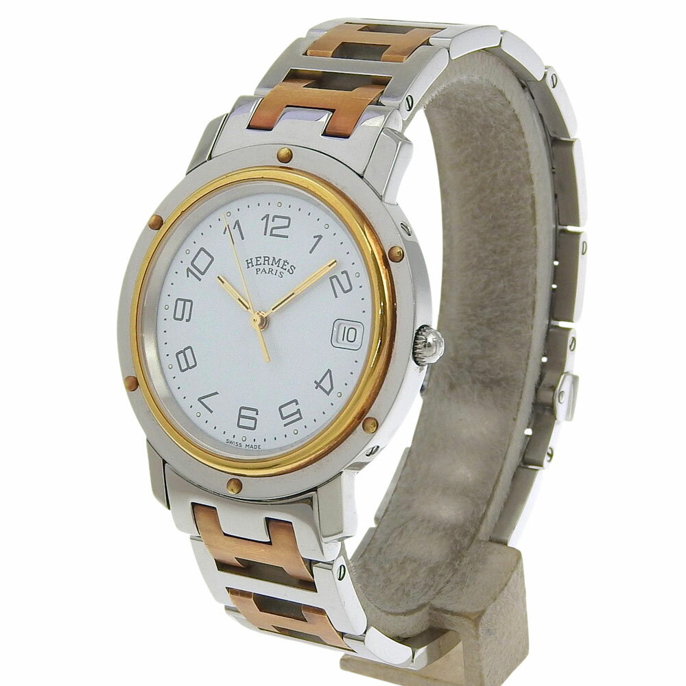 エルメス HERMES クリッパー コンビ 腕時計 CL6.720 ステンレススチール×金メッキ スイス製 クオーツ アナログ表示 白文字盤 Clipper combination メンズ【中古】