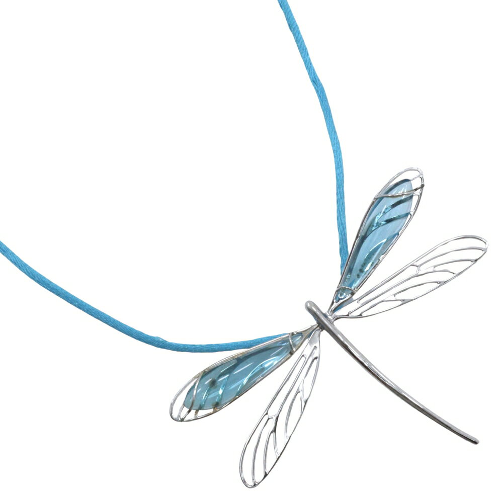 ラリック LALIQUE トンボモチーフ ネックレス チョーカー シルバー925 青 約6.0g Dragonfly motif レディース【中古】Aランク