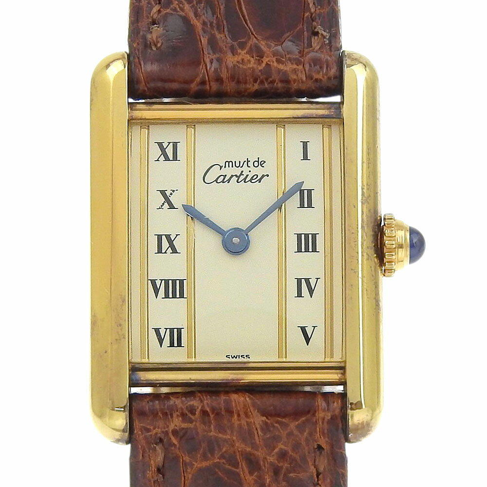 カルティエ CARTIER マストタンクSM 腕時計 ヴェルメイユ cal.057 W1003053 シルバー925×クロコダイル クオーツ アナログ表示 ホワイト文字盤 Must tank SM レディース【中古】