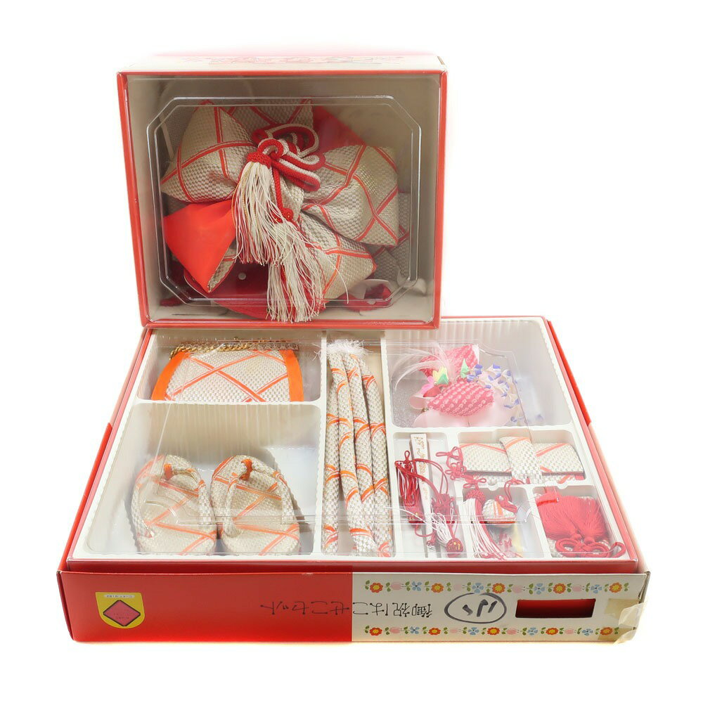 【スーパーセール10%OFF対象】七五三 結び帯 その他帯 筥迫(はこせこ)セット 3-5歳 和装 ホワイト/オレ..