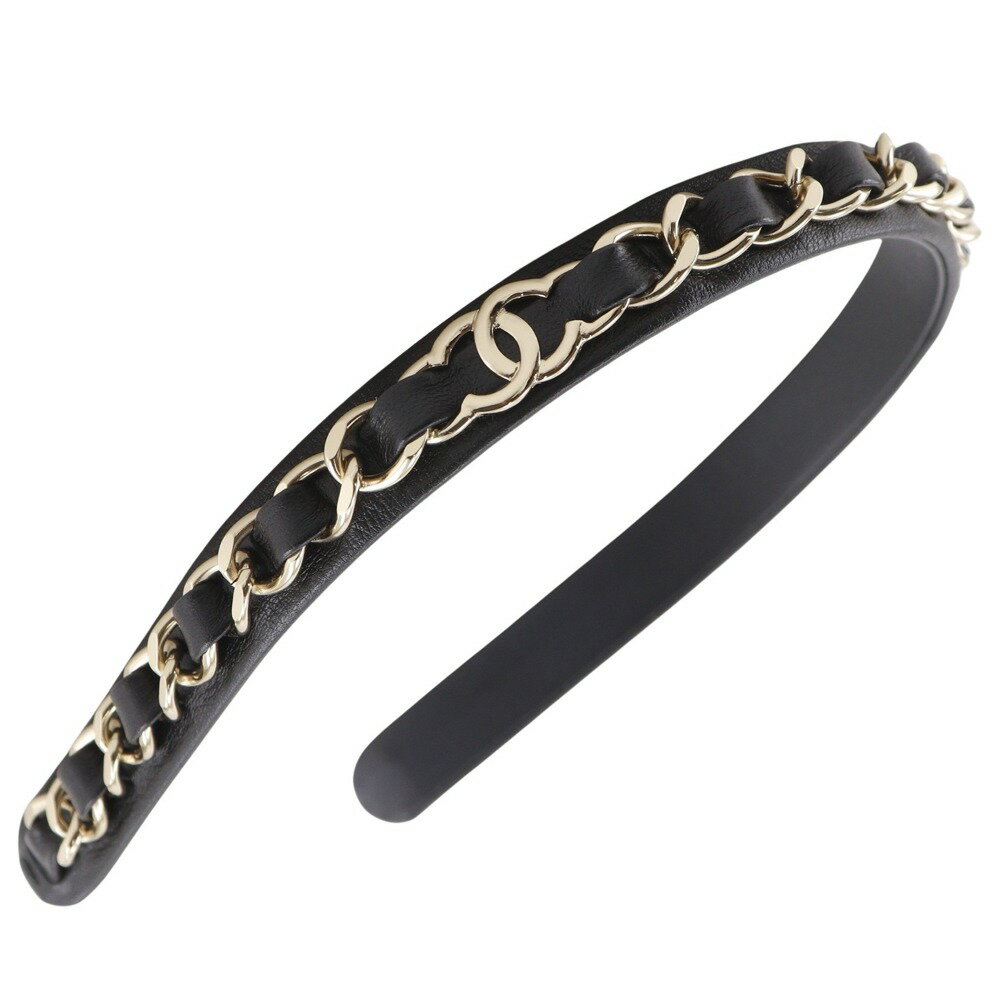 【スーパーセール10%OFF対象】シャネル CHANEL カチューシャ その他アクセサリー ココマーク チェーン ラムスキン 黒/シルバー Katyusha レ...