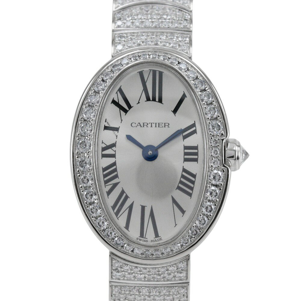 カルティエ CARTIER ミニベニュワール 腕時計 フルダイヤベゼル/ブレス cal.059 HPI00327 K18ホワイトゴールド×ダイヤモンド クオーツ アナログ表示 シルバー文字盤 Mini Baignoire レディース【中古】Aランク