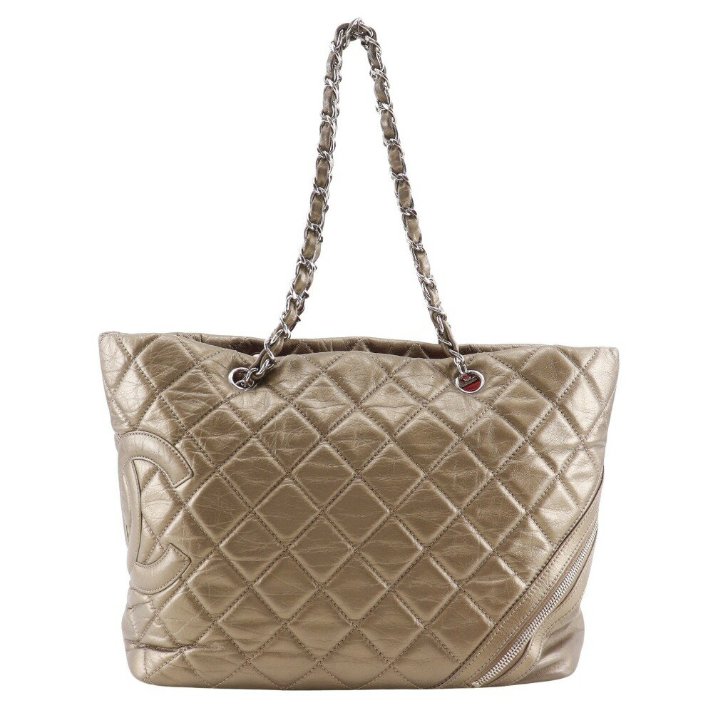 シャネル CHANEL コットンクラブ トートバッグ カンボンライン A34318 レザー ゴールド 肩掛け 手提げ A4 ファスナー Cotton club レディース【中古】