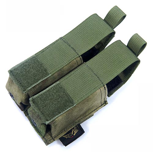 フライ Flyye 45口径 ピストル ダブル マガジンポーチ MOLLE Double .45 Pistol Magazine Pouch A-TACS FG 2本収納可能　DSC社実物生地使用 1000D コデュラナイロン