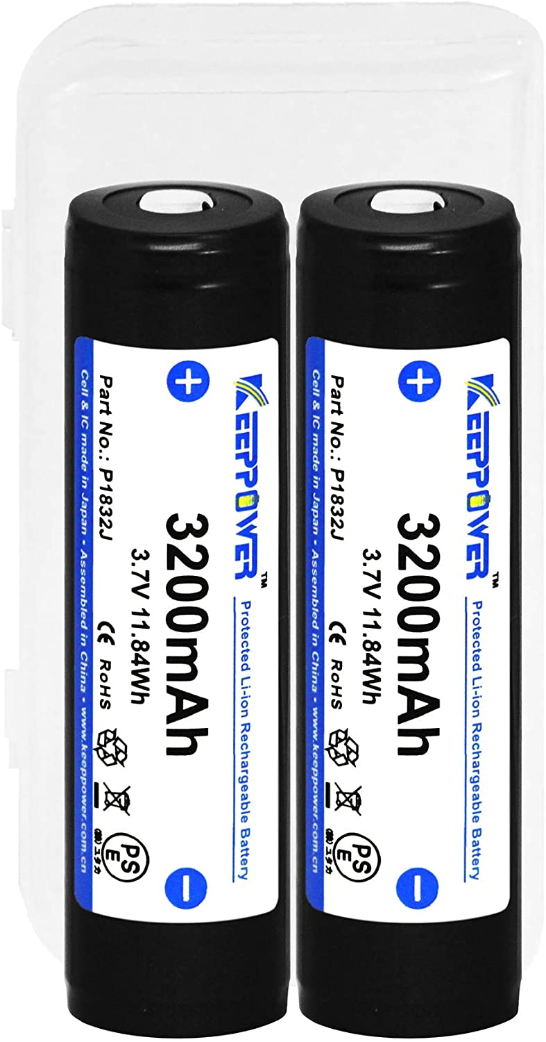 リチウムイオン電池 18650 KEEPPOWER 3200mA 3.7V 保護回路付き リチウムイオンバッテリー 充電池 2本セット パナソニック製 セル SEIKO製 PCB(保護)回路搭載 フラッシュライト/懐中電灯用 送料無料