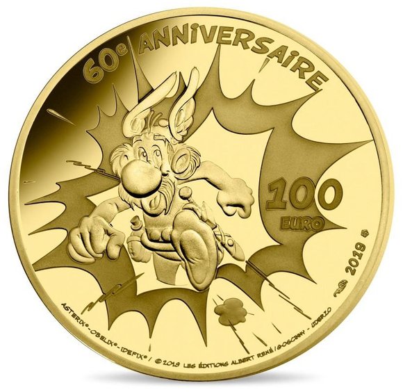 2019 フランス　アステリックス60周年 金貨　1/2オンス　プルーフ　箱とクリアケース付き 新品未使用