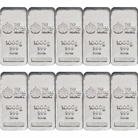 即納 　 1KG イギリス ロイヤルミント製 シルバーバー 99.9% 【10本】セット ※※ 純銀 インゴット ingot シルバーバー SILVER 1kg 1000グラム 1000g【弊社発行保証書付き】