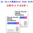 【2枚セット/6GBデータ】ヨーロッパ 海外グローバルSim 3 UK SIM データ通信3GB 60日間世界42カ国で使用可能!!