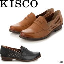 キスコ 1041 KISCO 本革 サイドパンチングコインローファー ブラック キャメル 婦人靴 レディース