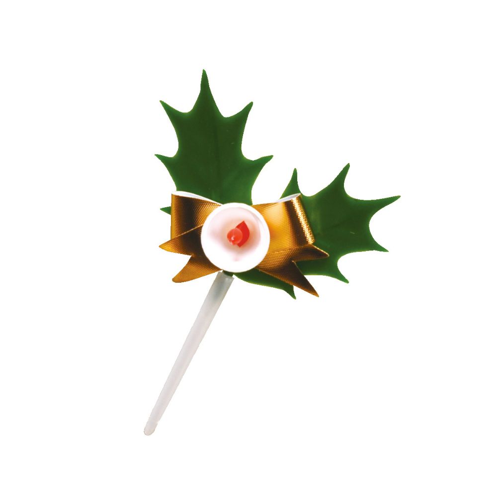 大黒工業　ケーキ用ピック　造花　パールベル付柊　中　KK-58　400個【取り寄せ商品・即納不可・代引き..