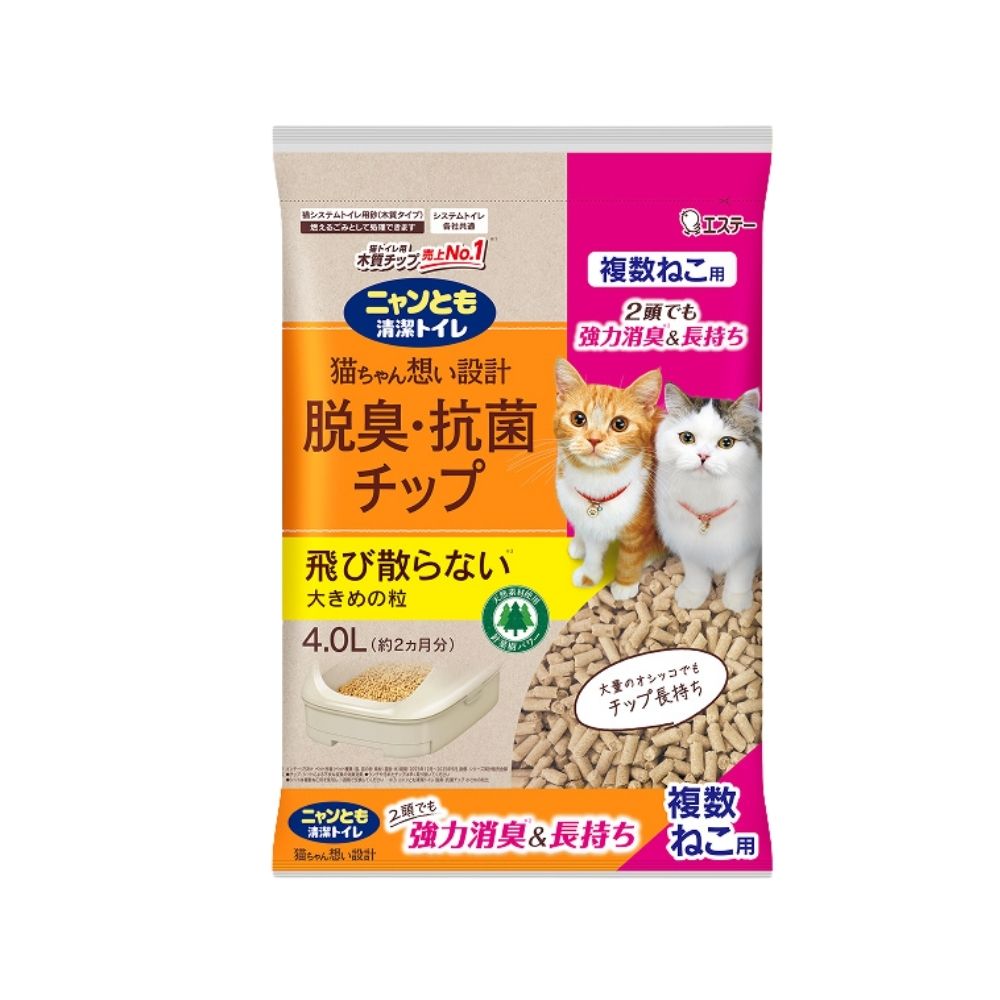 樂天商城 - 【期間限定P2倍】 エステー　ペット向けトイレ用品　ニャンとも清潔トイレ　脱臭・抗菌チップ　複数ねこ用　大きめの粒　4.0L×4個【取り寄せ商品・即納不可・代引き不可・返品不可】