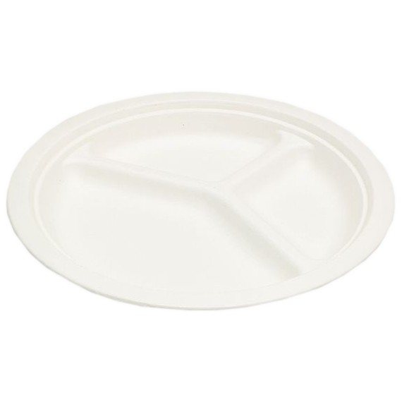 Rakuten - パルプモールド容器　モールド丸皿 三つ仕切大　MM-1　無地　260×24mm　50枚×10入【メーカー直送・代引き不可・時間指定不可・沖縄、離島不可】