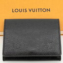 ルイヴィトン 名刺入れ 【美品】LOUIS VUITTON ルイヴィトン アンヴェロップ・カルト ドゥ ヴィジット NM 名刺入れ カードケース タイガ ノワール（黒） M64595 ※イニシャル入り「Y.I」