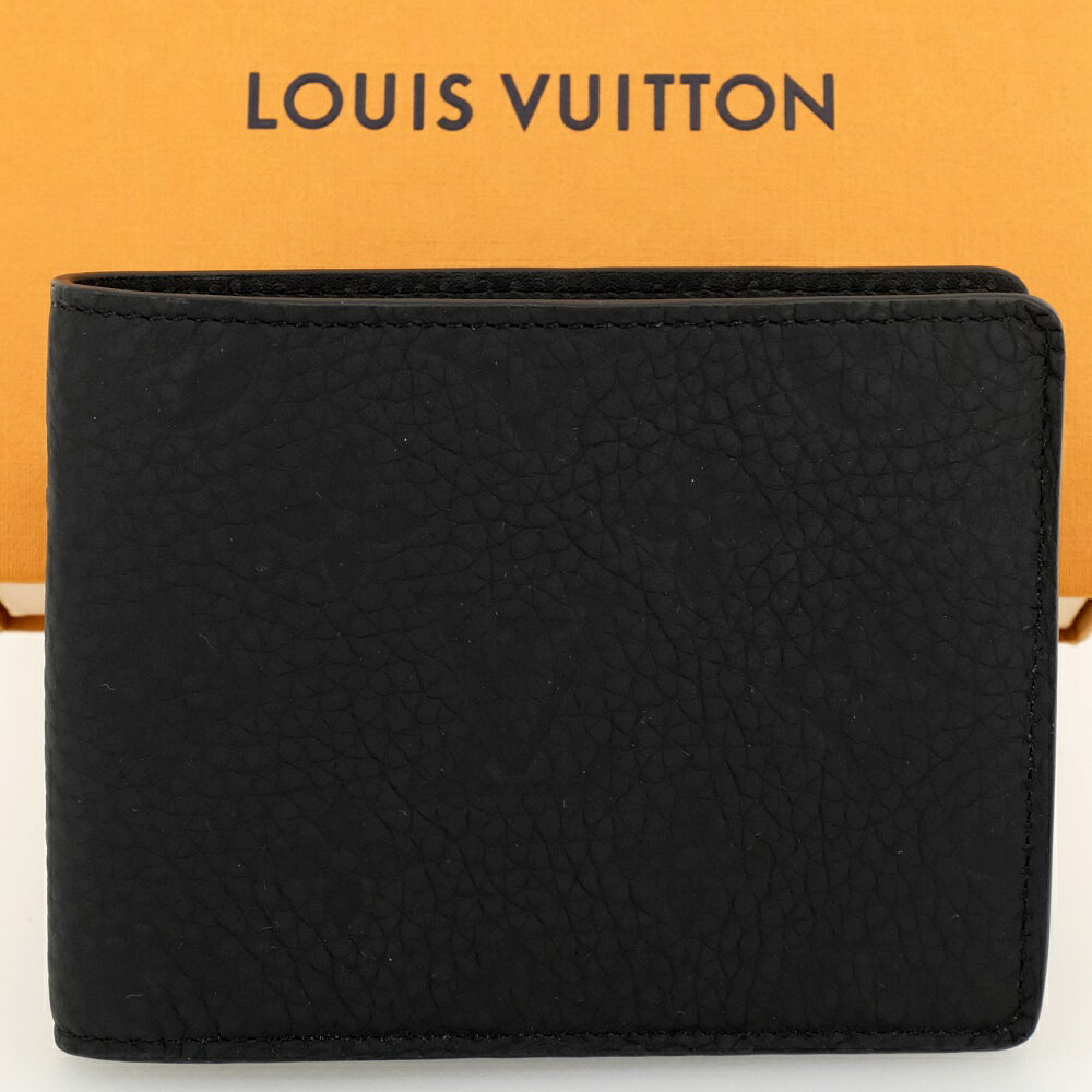 【新品同様】LOUIS VUITTON ルイヴィトン ポルトフォイユ・ミュルティプル 二つ折り財布（小銭入れなし） トリヨンレザー ノワール黒 M82072 RFID（ICチップ入り） ※イニシャル入り「M」 箱 保存袋 【中古】